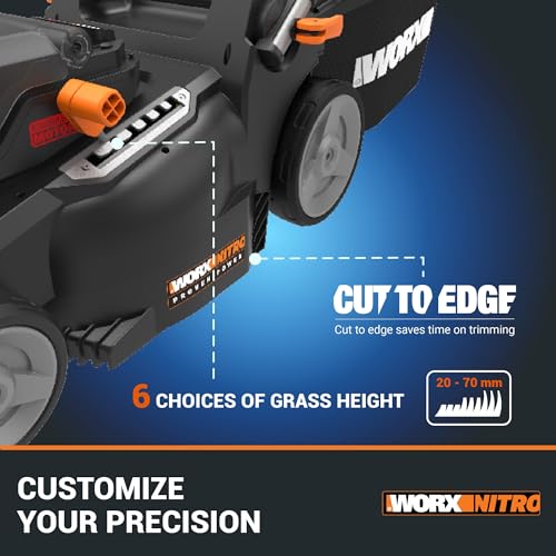 WORX WG737E Nitro 40V Cordless Lawn Mower with Brushless Motor, 2 x 4.0Ah Batteries and Charger, 37cm Cutting Width, Lightweight, 2-in-1 Bag & Mulch Function for Efficient Lawn Care