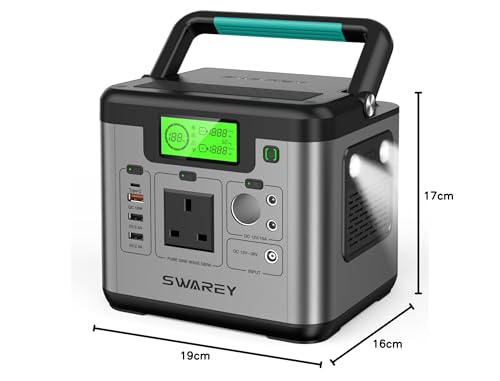 SWAREY Portable Power Station, 518Wh Power Station with 500W(Surge 1000W) AC Outlet, 65W USB-C Port, Solar Generator for Outdoors Camping Travel Fishing RV