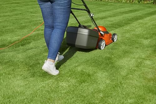 Flymo EasiStore 300R Electric Rotary Lawn Mower - 30 cm Cutting Width, 30 Litre Grass Box, Close Edge Cutting, Rear Roller, Manual Height Adjust, Space Saving Storage Features, Lightweight