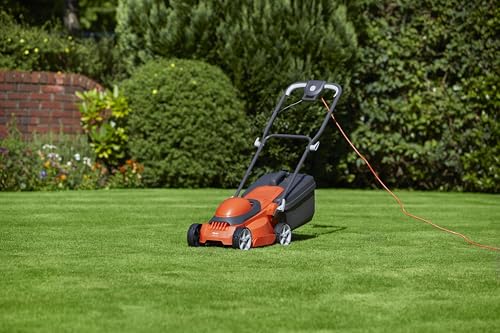 Flymo EasiStore 300R Electric Rotary Lawn Mower - 30 cm Cutting Width, 30 Litre Grass Box, Close Edge Cutting, Rear Roller, Manual Height Adjust, Space Saving Storage Features, Lightweight