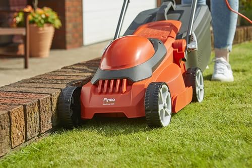 Flymo EasiStore 300R Electric Rotary Lawn Mower - 30 cm Cutting Width, 30 Litre Grass Box, Close Edge Cutting, Rear Roller, Manual Height Adjust, Space Saving Storage Features, Lightweight