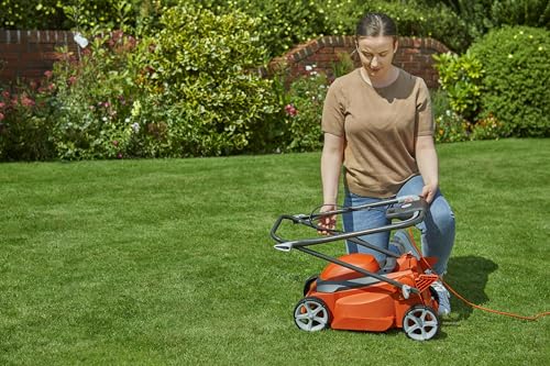 Flymo EasiStore 300R Electric Rotary Lawn Mower - 30 cm Cutting Width, 30 Litre Grass Box, Close Edge Cutting, Rear Roller, Manual Height Adjust, Space Saving Storage Features, Lightweight