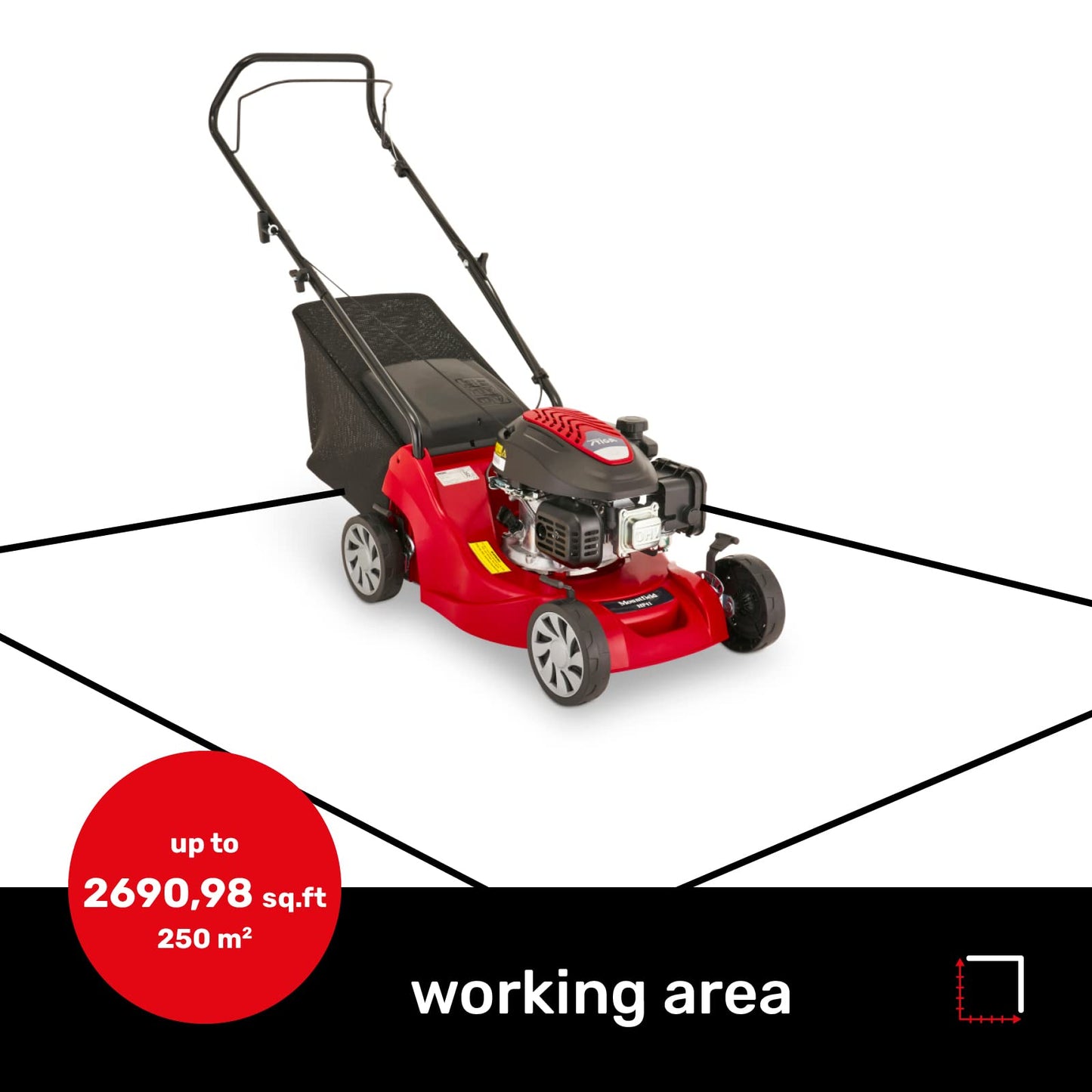 Mountfield HP41 Petrol Lawnmower, Hand-propelled, 39cm cutting width, 123cc ST120 Autochoke petrol engine, Up to 250m², Includes 40L grass collector