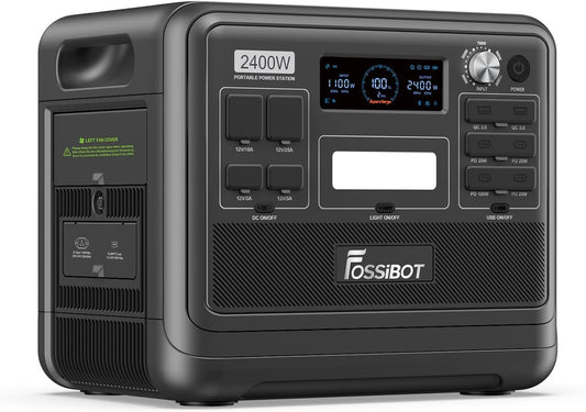 FOSSiBOT F2400 Portable Power Station with 2048Wh LiFePO4, 3 x 240V AC Outputs 2400W (4800W Peak), 1.5H full charge, UPS, 100W USB-C Output, Solar Generator for RV/Camping/Home