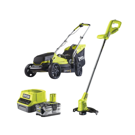 Ryobi 18V ONE+ Cordless Lawnmower and Grass Trimmer Kit (1 x 4.0Ah)