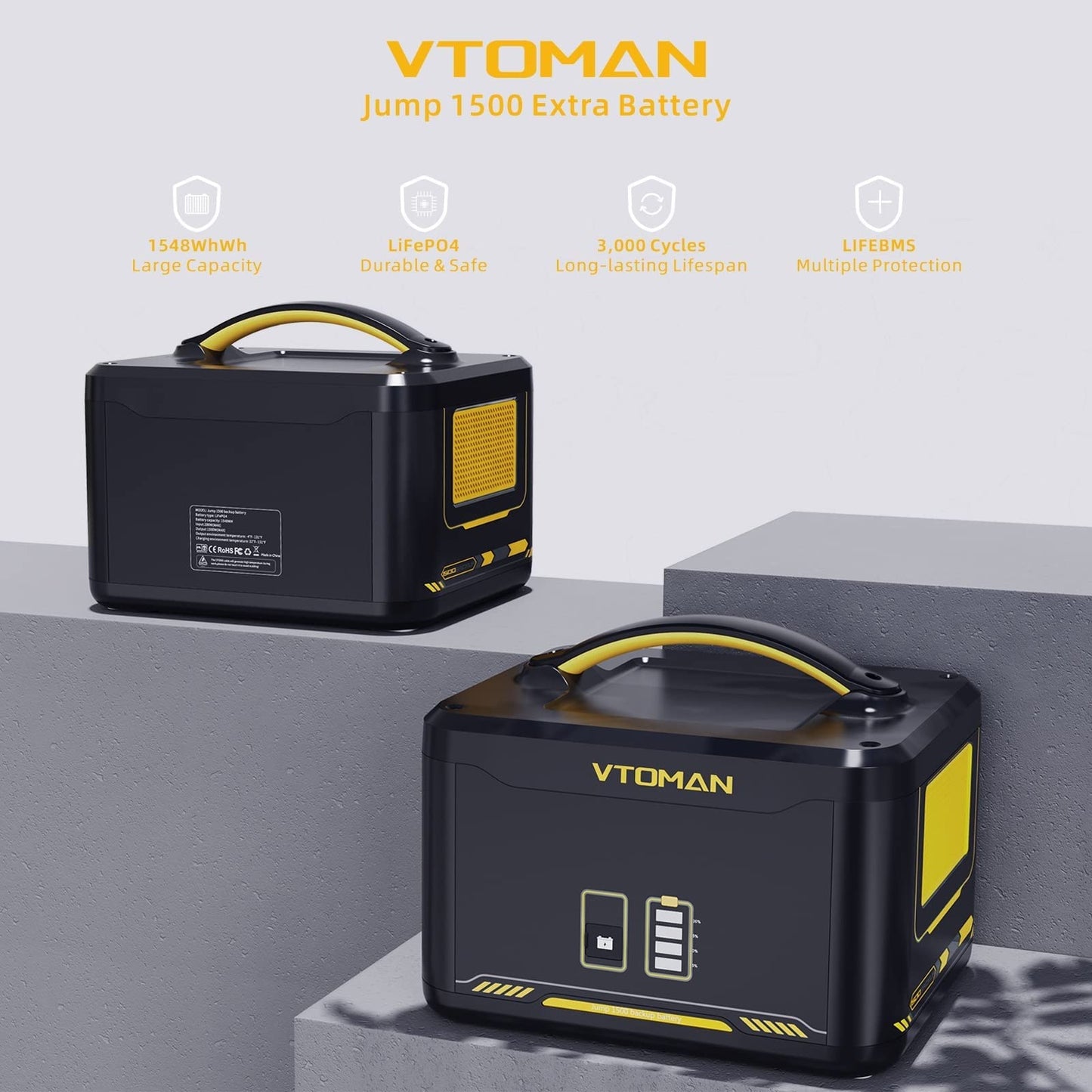 VTOMAN Jump 1500 Extra Battery - 1548Wh Large Capacity Extra Battery, LiFePO4 Battery with BMS Protection, Suitable for VTOMAN Jump 1500X /Jump 2200 Portable Power Station Expand Capacity