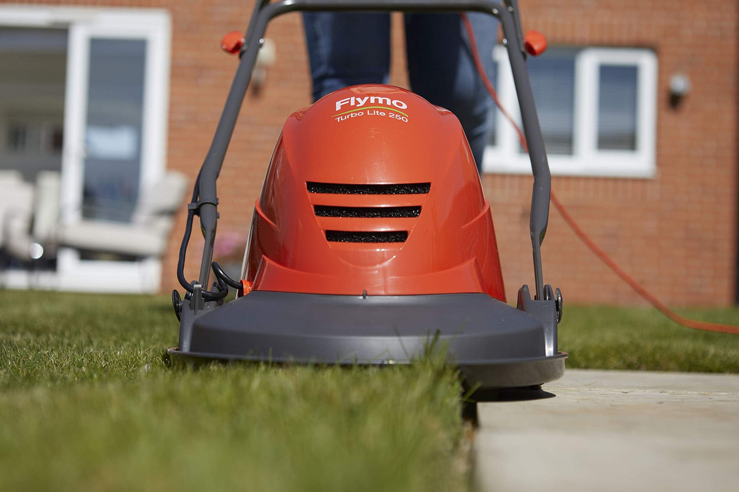 Flymo Turbo Lite 250 Electric Hover Lawn Mower – 1400 W, 25 cm Cutting Width, Ambidextrous Handles, Folds Flat, Orange