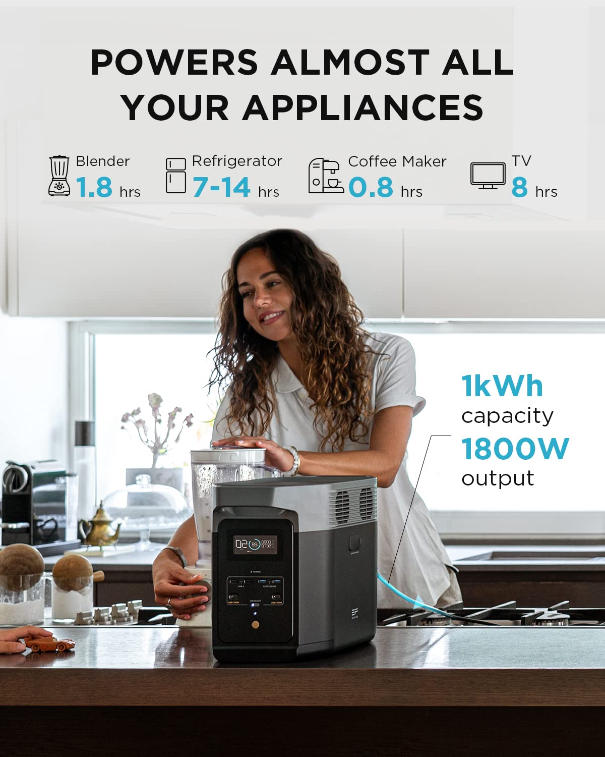 EcoFlow DELTA 2 Portable Power Station with 1-3kWh Expandable Capacity, LFP Battery, Fast Charging, Use as a Solar Generator for Home Backup Power, Camping & RVs