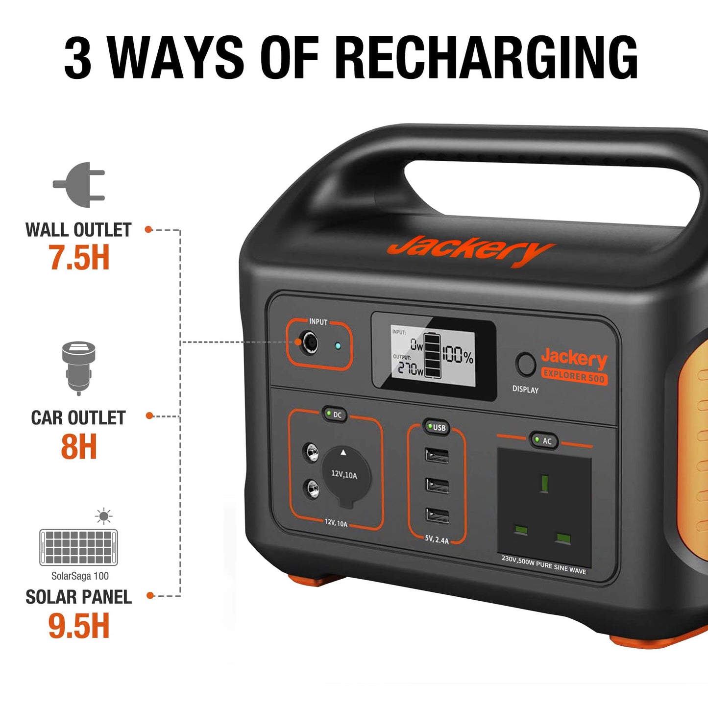 Jackery Portable Power Station Explorer 500, 518Wh Outdoor Backup Mobile Lithium Battery Pack with 230V/500W AC Outlet for holiday RV Camping, Outdoor Adventure, Emergency