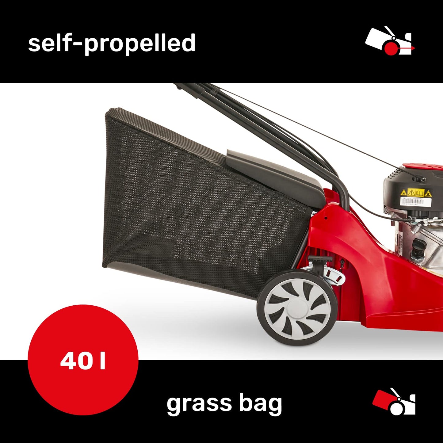 Mountfield SP41 Petrol Lawnmower, Self-Propelled, 39cm cutting width, 123cc ST120 Autochoke petrol engine, Up to 250m², Includes 40L Grass Collector