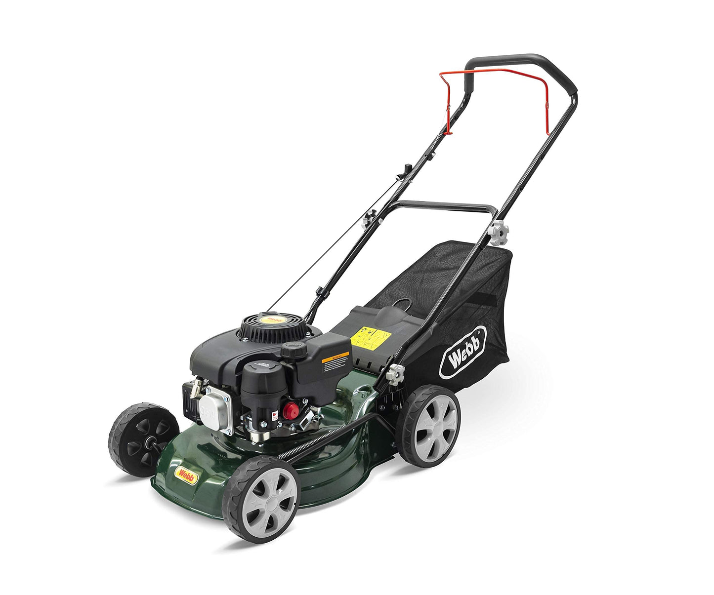 Webb WER410HP 16"/41cm Push Rotary Petrol Lawnmower, 132cc 4-Stroke Engine, 7 Cutting Heights, 45L Collection Bag - 3 Year Guarantee