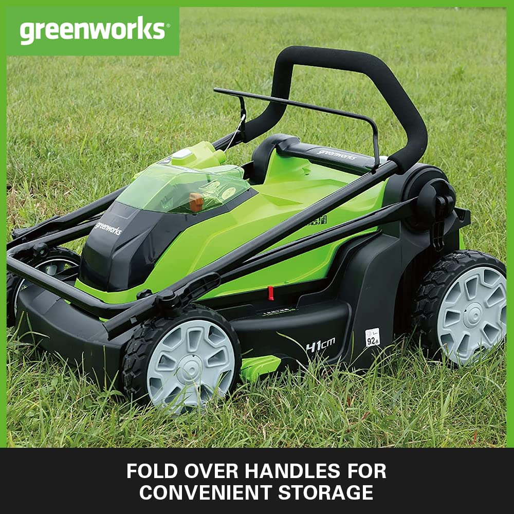 Greenworks 40V Cordless Lawnmower for Lawns up to 500m², 41cm Cutting Width, 50L Bag, Two of 40V 2Ah Batteries & One Charger, 3 Year Guarantee-G40LM41K2X, Green, Black, Grey