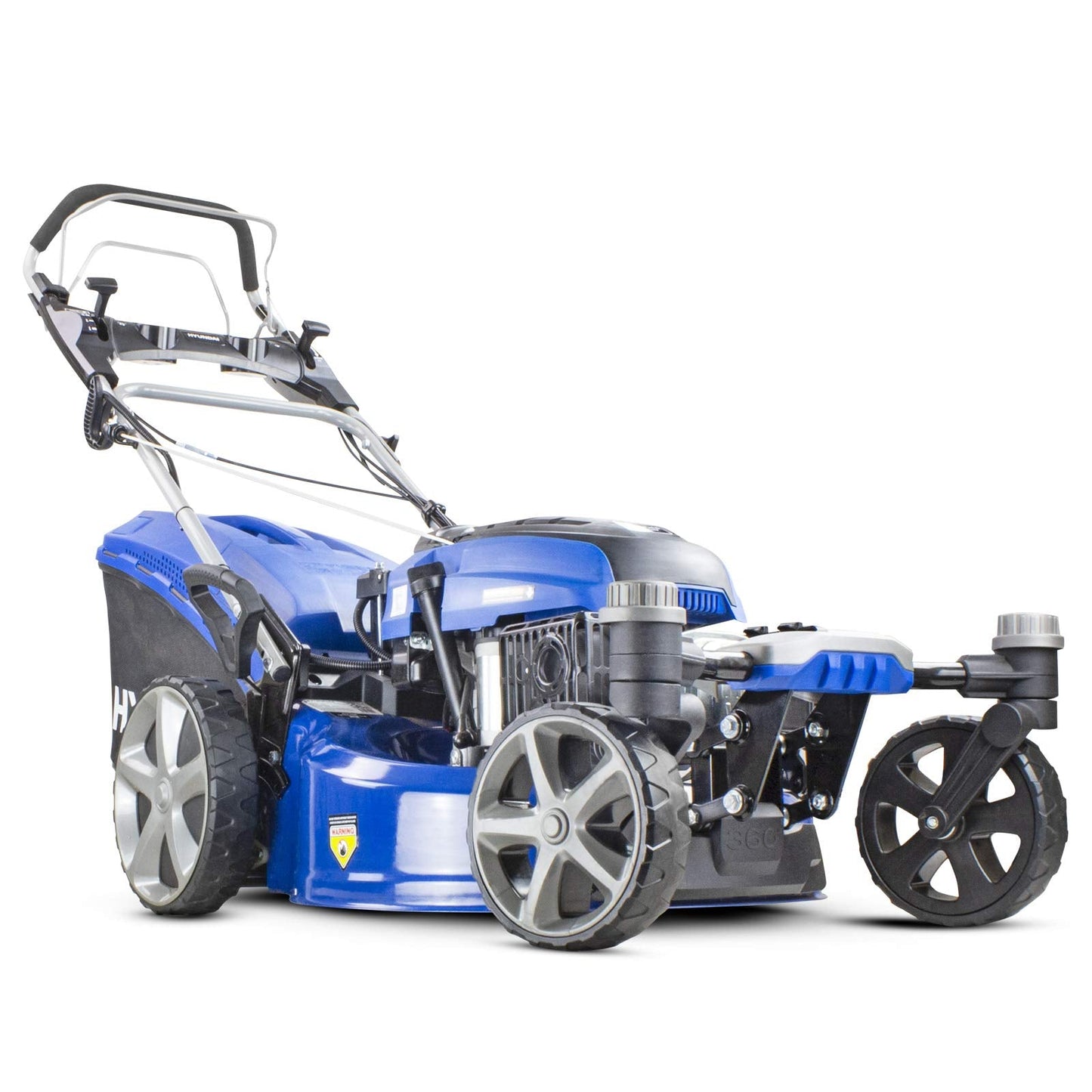 Hyundai 20"/51cm 196cc Electric-start Self-propelled Petrol Lawnmower, 360 Degree Swivelling Front Wheels, 6 Cutting Heights, 70l Grass Bag, 3 Year Warranty