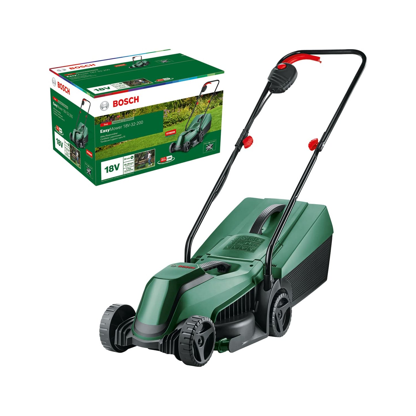 Bosch Cordless Lawnmower EasyMower 18V-32-200 (Without Battery, 18 Volt System, Cutting Width: 32 cm, in Carton Packaging)