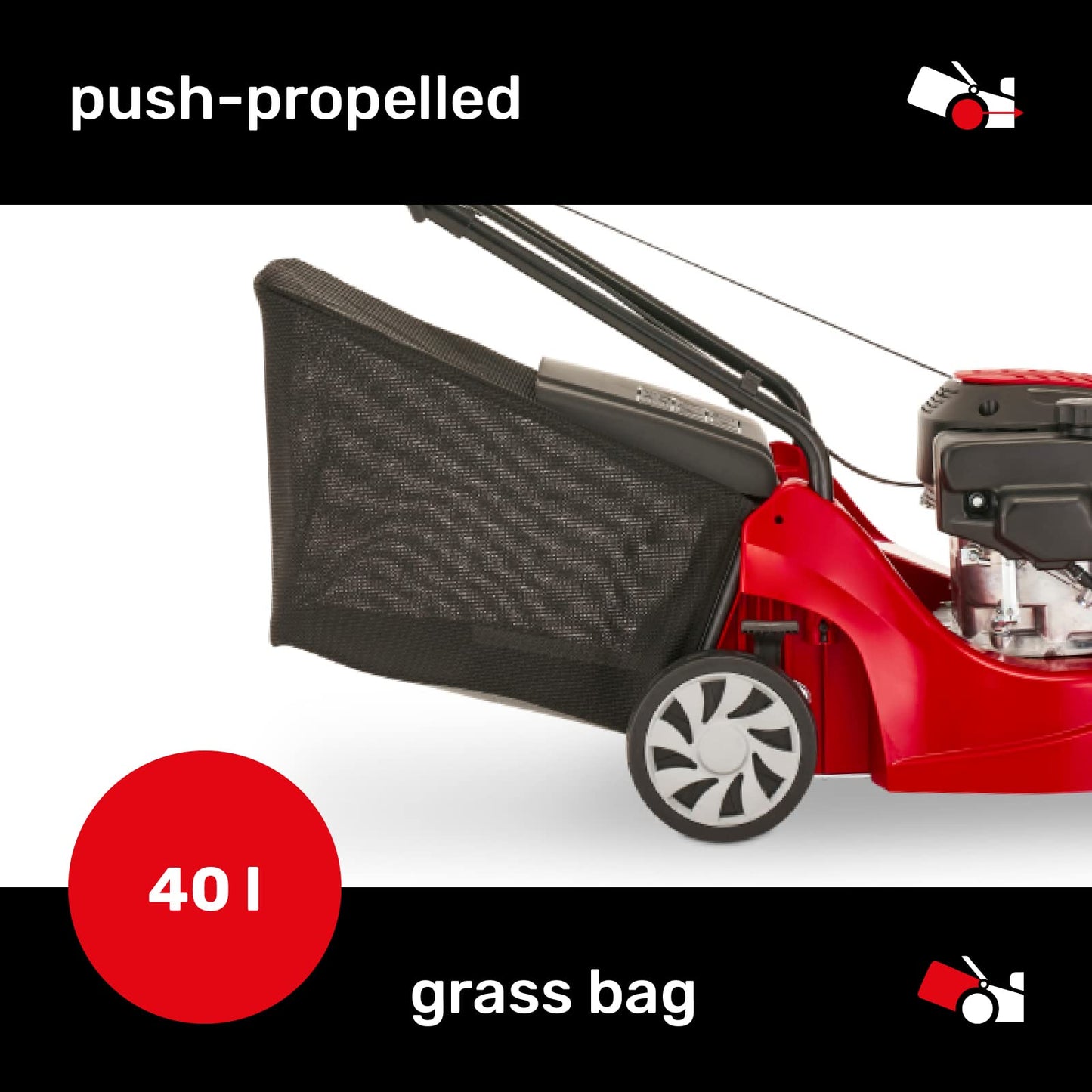 Mountfield HP41 Petrol Lawnmower, Hand-propelled, 39cm cutting width, 123cc ST120 Autochoke petrol engine, Up to 250m², Includes 40L grass collector