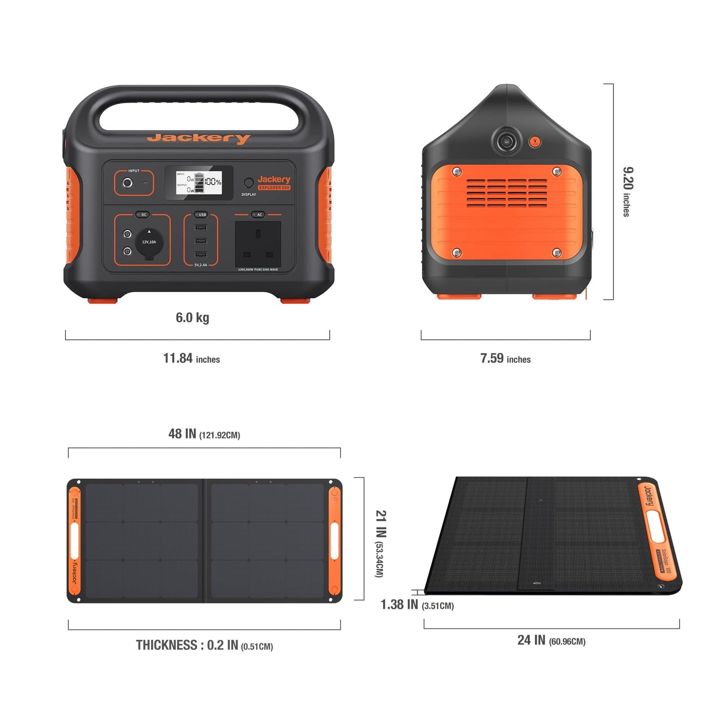 Jackery Solar Generator 500, 518WH Power Station with SolarSaga100W Solar Panel, Mobile Lithium Battery Pack for Holiday RV Camping, Outdoor Adventure, Emergency