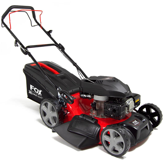 18" / 46cm Petrol Lawn Mower Turbo Suction Self-Propelled Recoil Fox 4 Blades Quad Cut 139cc 60L Collection Bag 18 inch Lawnmower - 2 Years Warranty