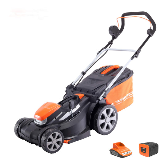 Yard Force GR40 Range 40V 34cm Cutting Width Cordless Lawnmower with Lithium Ion Battery & Quick Charger, Rear Roller, 35L Grass Bag - LM G34A - Lawn Mower, Orange