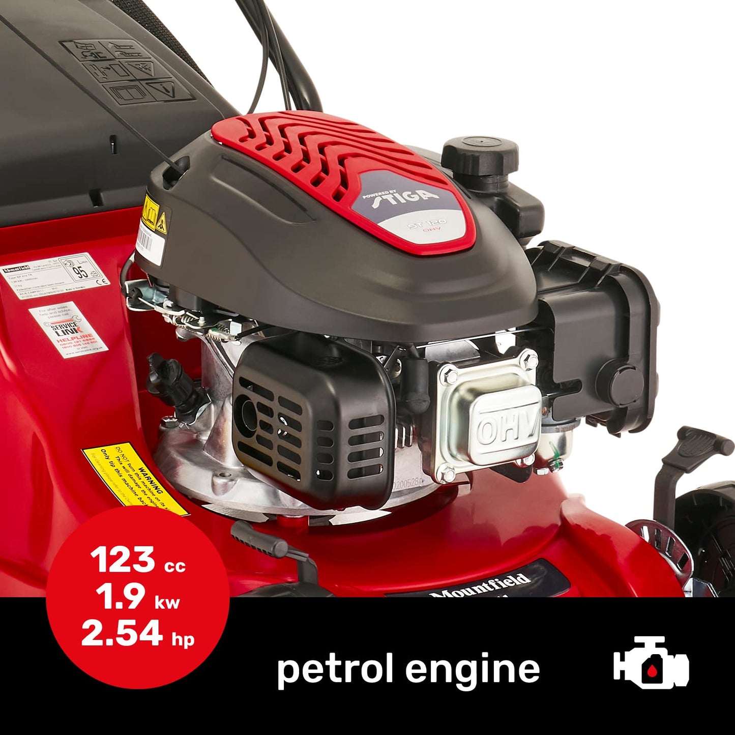 Mountfield SP41 Petrol Lawnmower, Self-Propelled, 39cm cutting width, 123cc ST120 Autochoke petrol engine, Up to 250m², Includes 40L Grass Collector