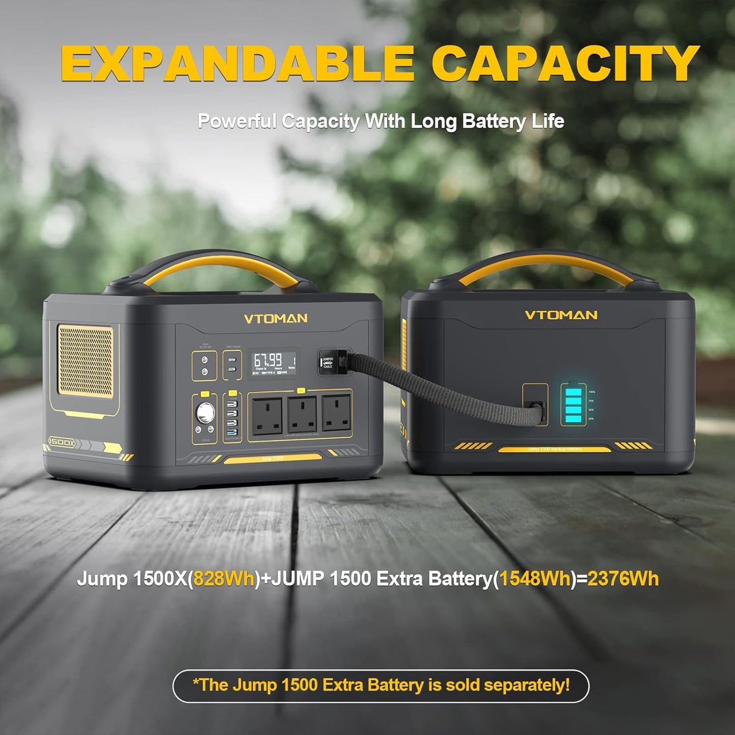 VTOMAN Jump 1500 Extra Battery - 1548Wh Large Capacity Extra Battery, LiFePO4 Battery with BMS Protection, Suitable for VTOMAN Jump 1500X /Jump 2200 Portable Power Station Expand Capacity