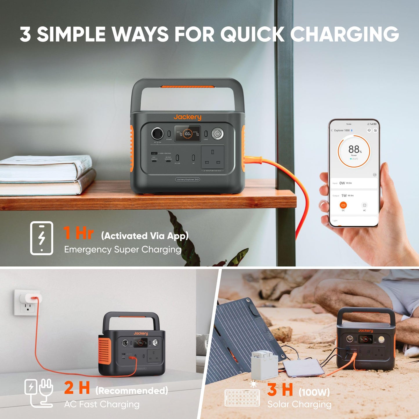 Jackery Explorer 240 v2 Portable Power Station 2024 New Version, 256Wh LiFePO4 Battery with 300W AC/100W USB-C Output, 1Hr Fast Charging, Versatile Scenarios-Outdoor/Camping/Fishing/Picnics