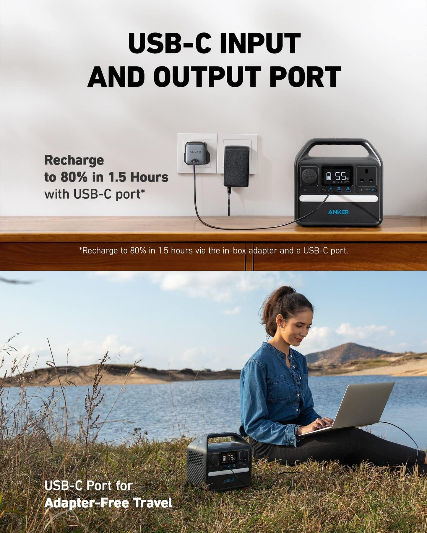 Anker 521 Portable Power Station Upgraded with LiFePO4 Battery, 256Wh 5-Port PowerHouse, 300W (Peak 600W) Solar Generator (Solar Panel Optional), 2 AC Outlets, 60W USB-C PD Output, Outdoor Generator