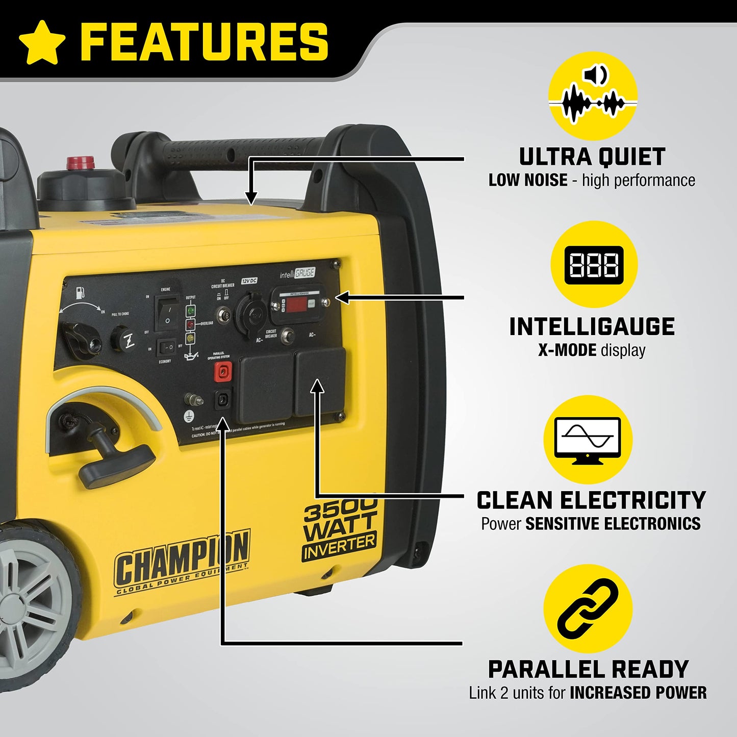 Champion Power Equipment 73001i-E 3500 Watt Petrol Portable Inverter Generator - 192cc Engine - 6L Tank - Electric Start, True Sine Wave, Ultra Quiet