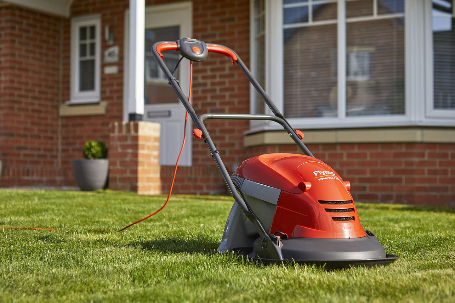 Flymo Hover Vac 250 Electric Hover Collect Lawn Mower - 1400W, 25cm Cutting Width, 15L Grass Box, Ambidextrous Handles, Folds Flat, Orange and Grey