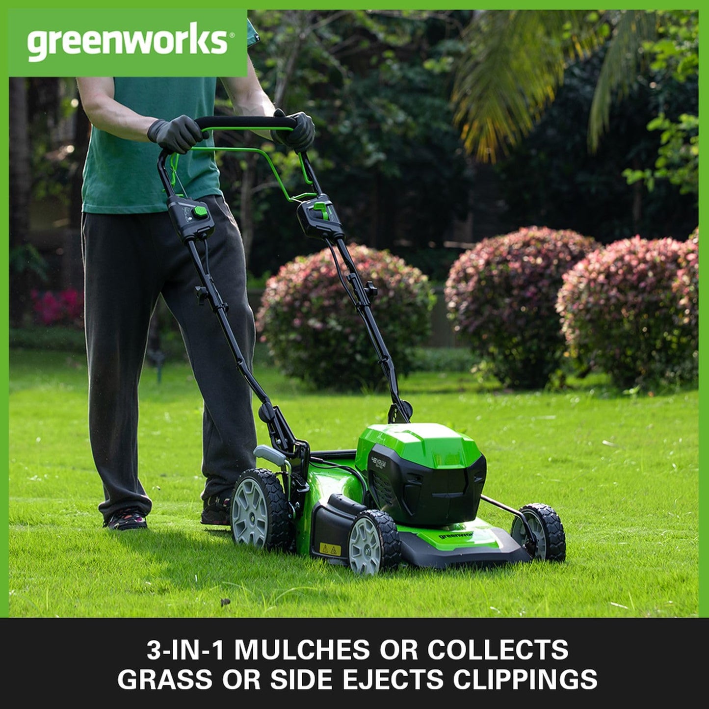 Greenworks 48V (2x24V) Self Propelled Cordless Lawnmower for Large Lawns up to 480m2, 46cm Cutting Width, 55LBag PLUS Two 4Ah Batteries and Twin Charger, 3 Year Guarantee GD24X2LM46SPK4X