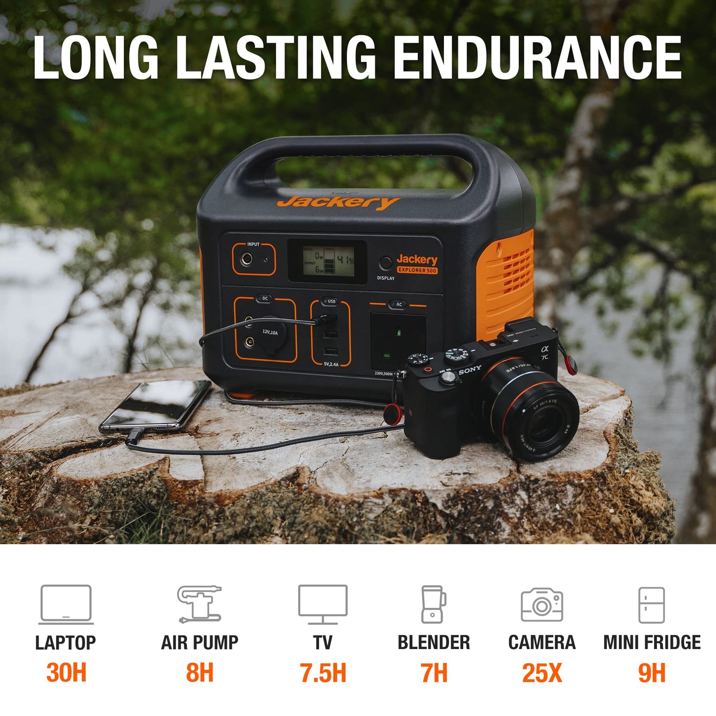 Jackery Portable Power Station Explorer 500, 518Wh Outdoor Backup Mobile Lithium Battery Pack with 230V/500W AC Outlet for holiday RV Camping, Outdoor Adventure, Emergency