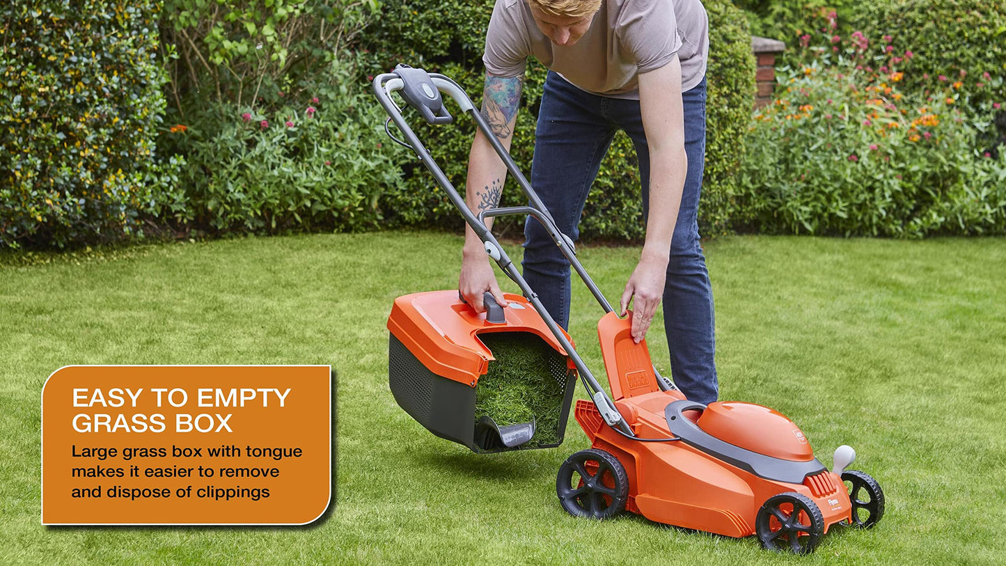 Flymo SimpliStore 300 Li Cordless Lawn Mower - 40V, 30cm Cutting Width, Close Edge Cutting, 30L, Lightweight, Orange and Grey