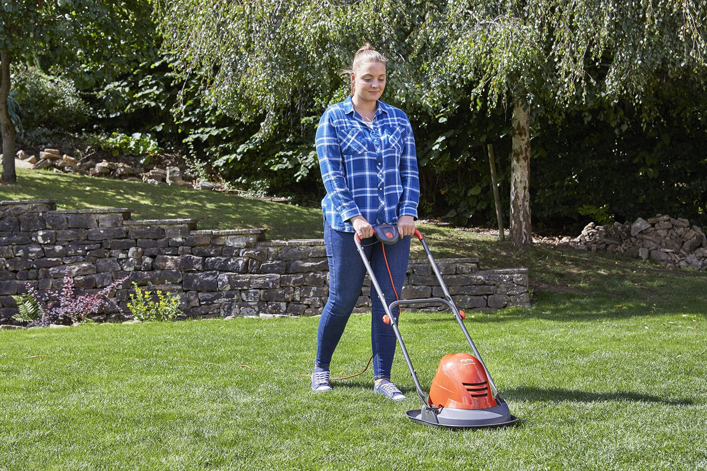 Flymo Turbo Lite 250 Electric Hover Lawn Mower – 1400 W, 25 cm Cutting Width, Ambidextrous Handles, Folds Flat, Orange